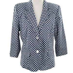 Isaac Mazrahi Live womens 2 button blazer size 12 blue white checkered career